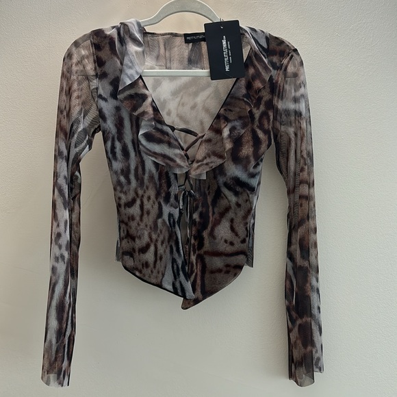 NEW PLT Mesh Ruffle Tie Front Blouse ~Leopard Print - Picture 11 of 16